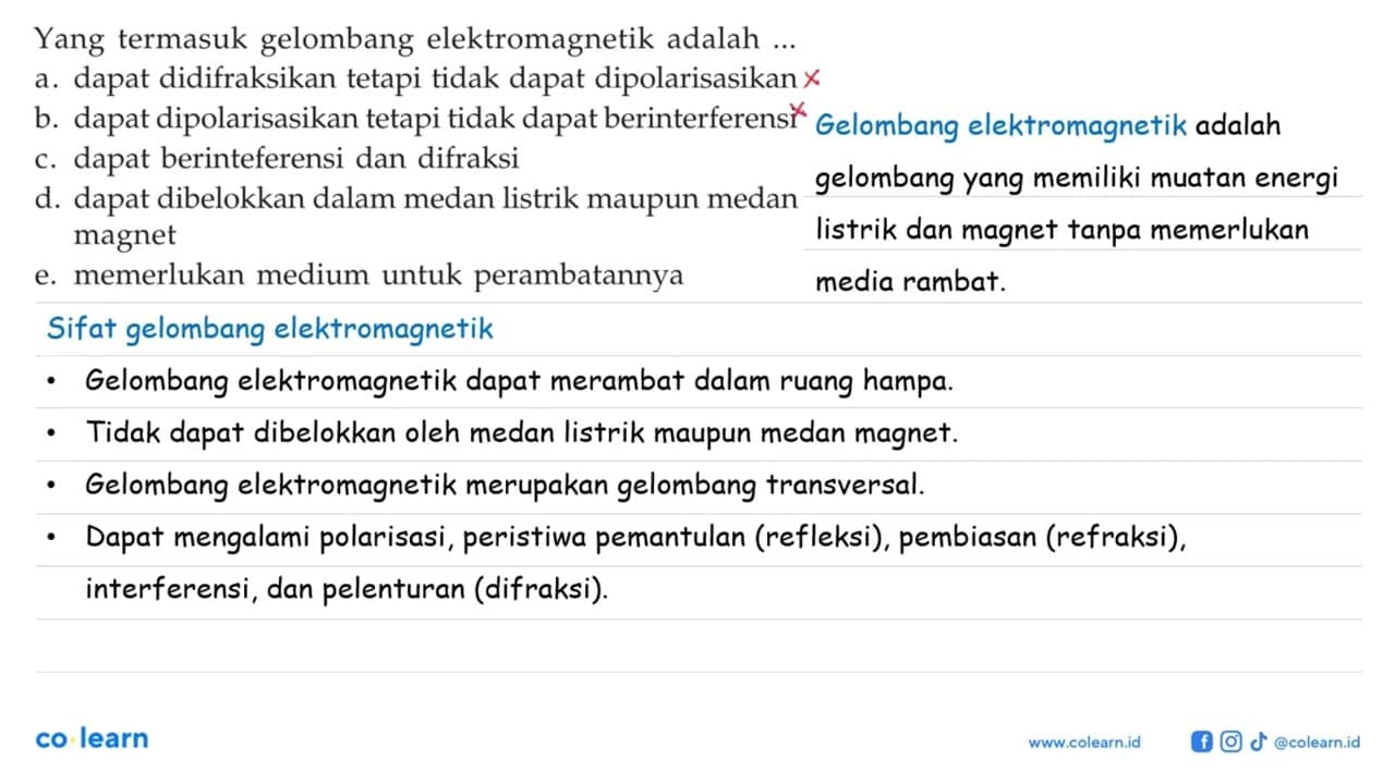 Yang termasuk gelombang elektromagnetik adalah ... a. dapat