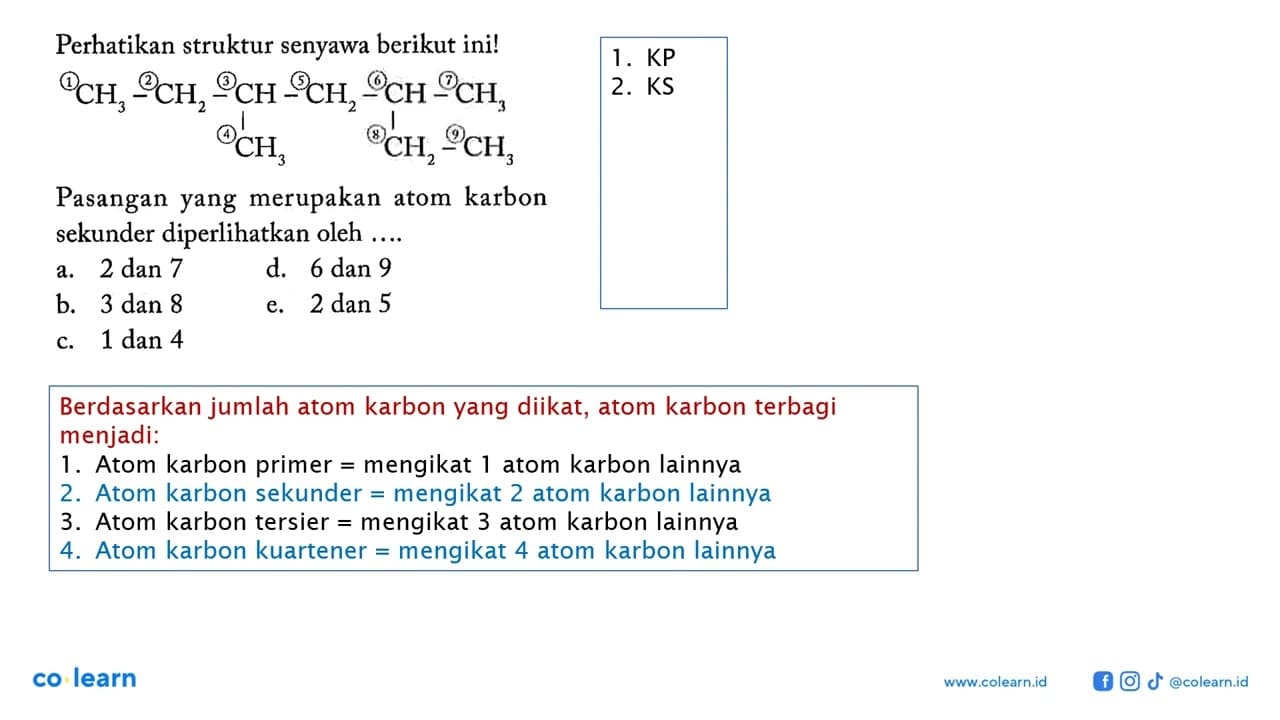 Perhatikan struktur senyawa berikut ini! 1 CH3 - 2 CH2 - 3