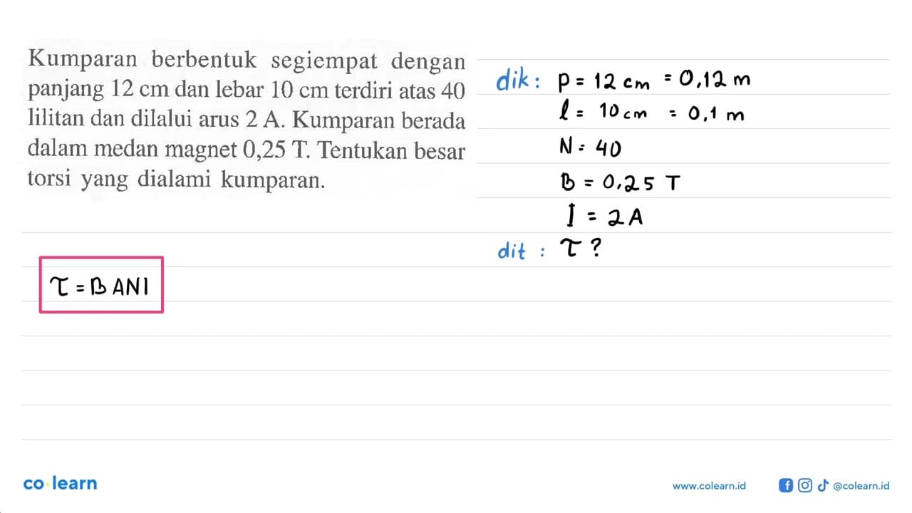 Kumparan berbentuk segiempat dengan panjang 12 cm dan lebar