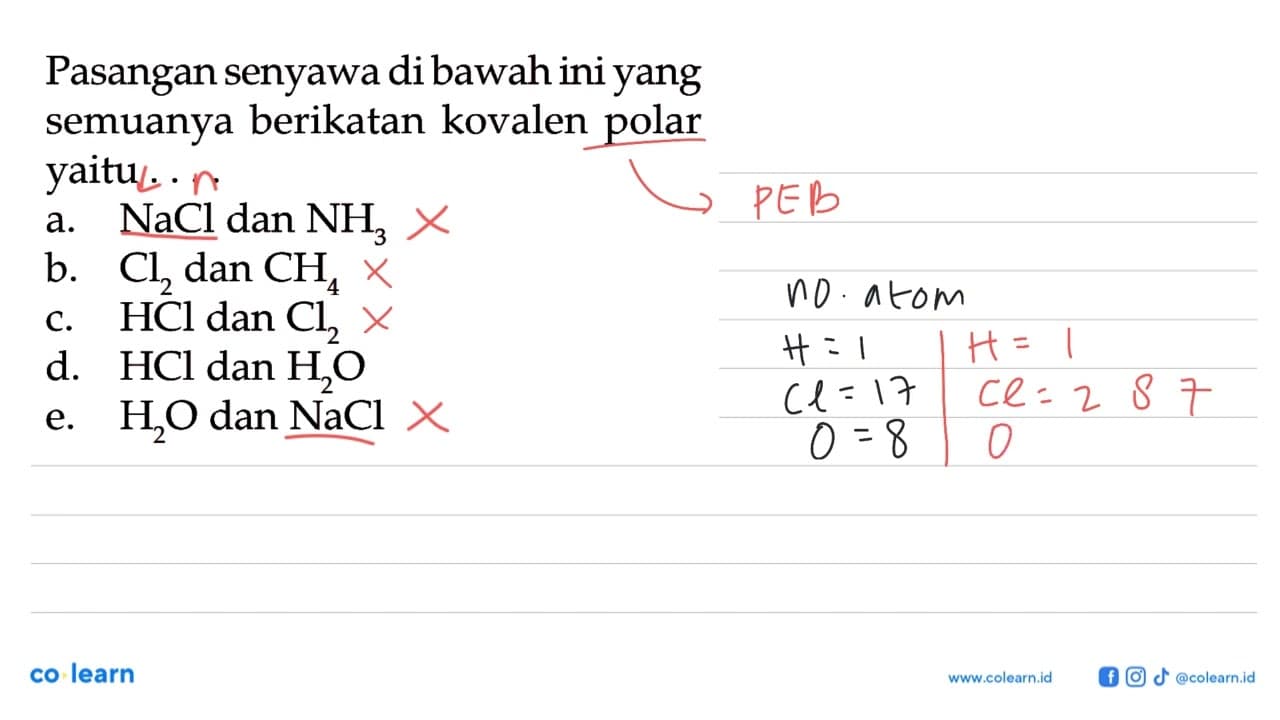 Pasangan senyawa dibawah ini yang semuanya berikatan