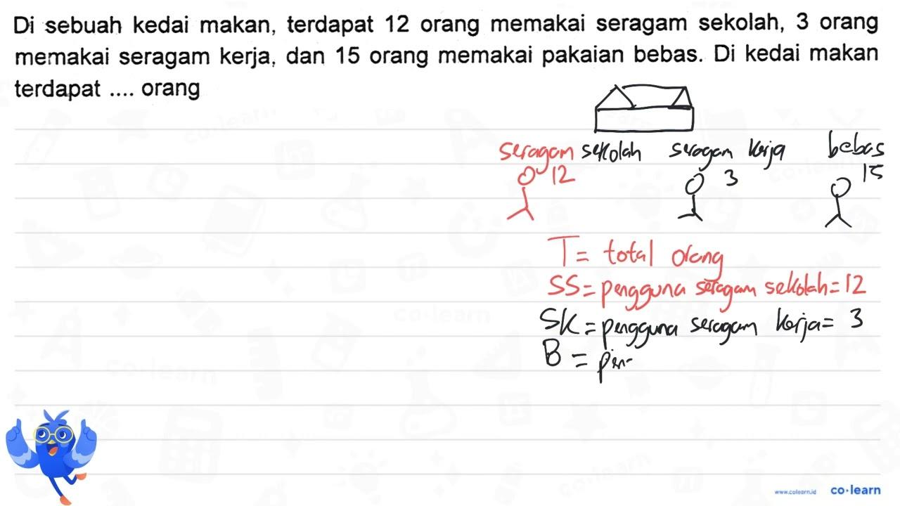 Di sebuah kedai makan, terdapat 12 orang memakai seragam