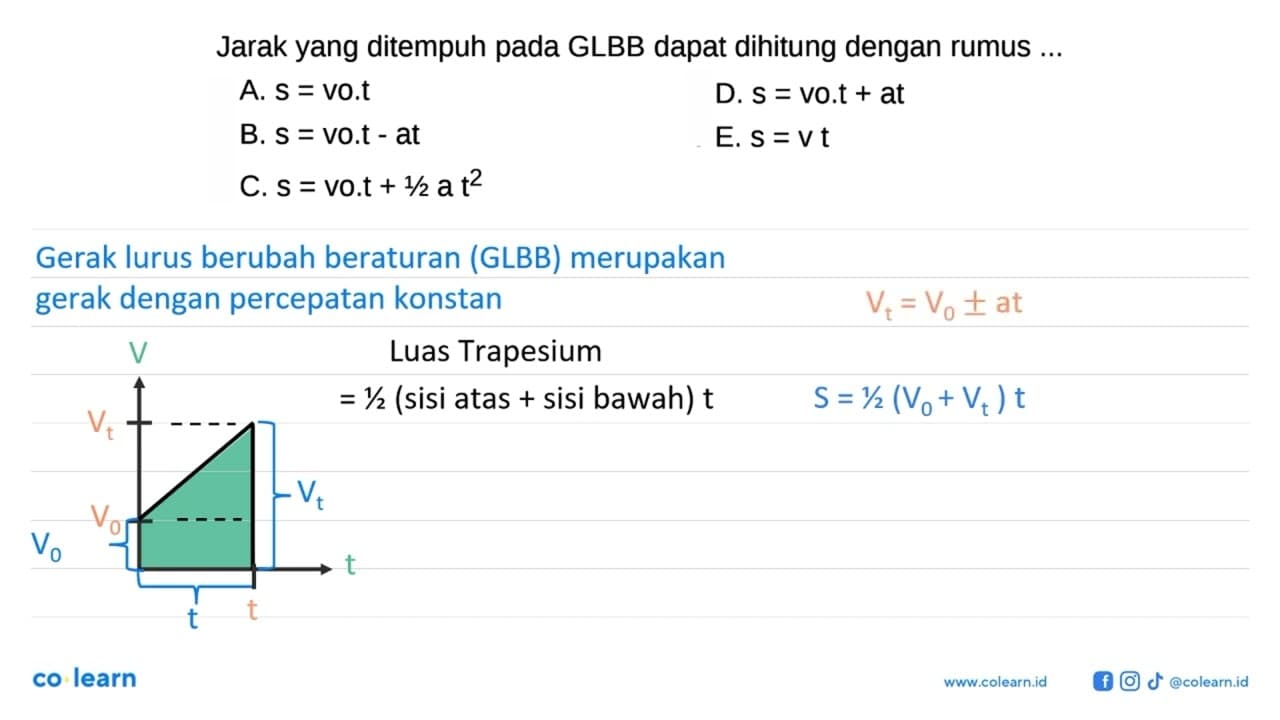 Jarak yang ditempuh pada GLBB dapat dihitung dengan rumus