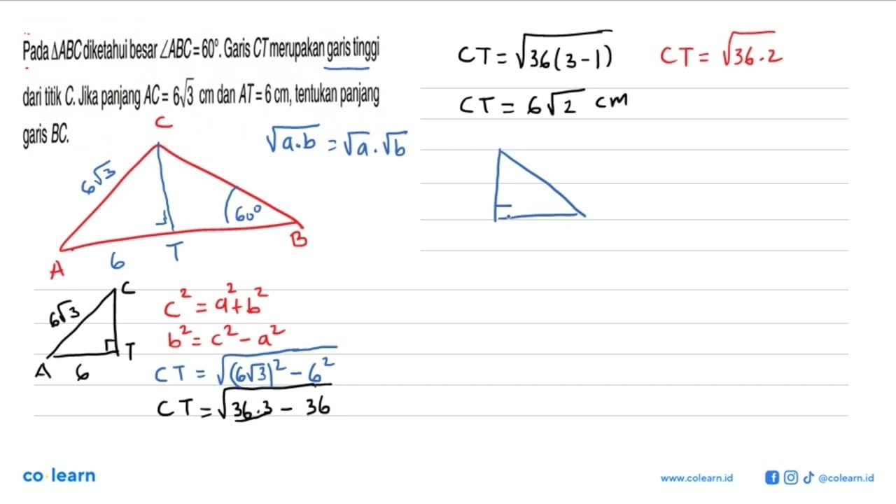 Pada segitiga ABC diketahui besar sudut ABC=60. Garis CT