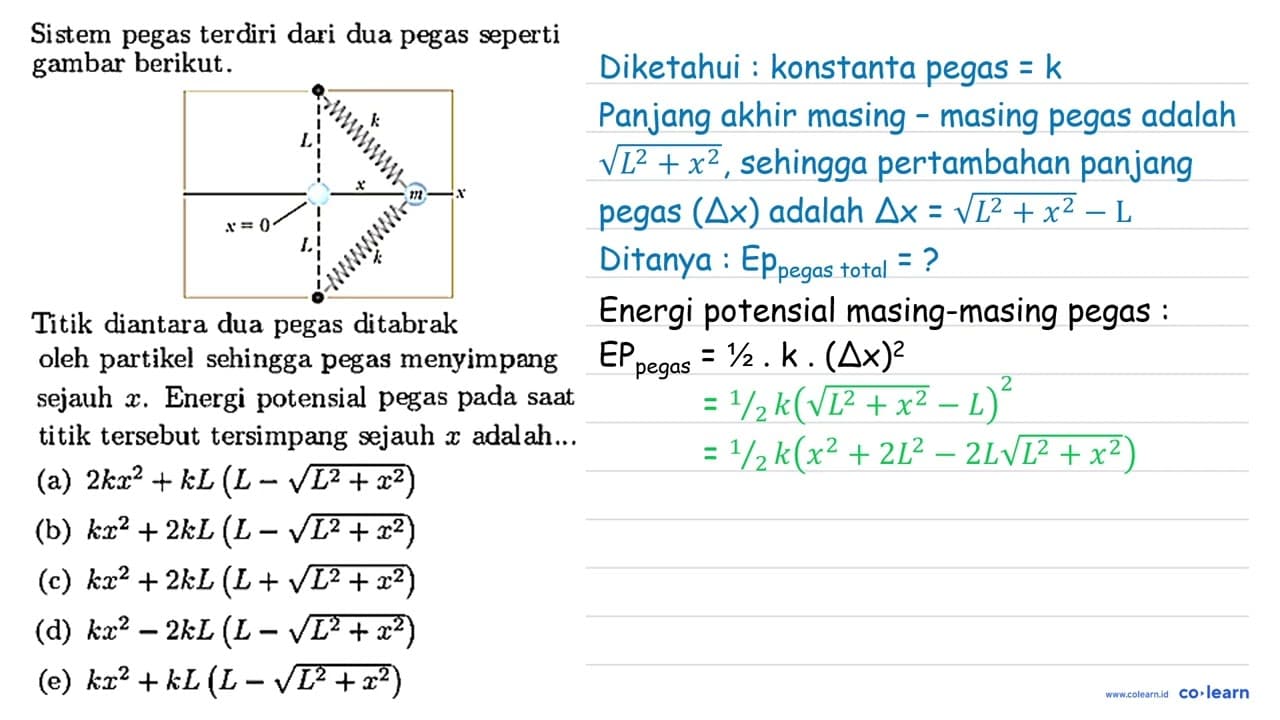 Sistem pegas terdiri dari dua pegas seperti gambar berikut.