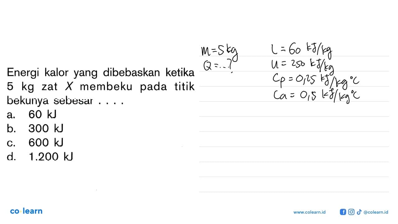 Energi kalor yang dibebaskan ketika 5 kg zat X membeku pada