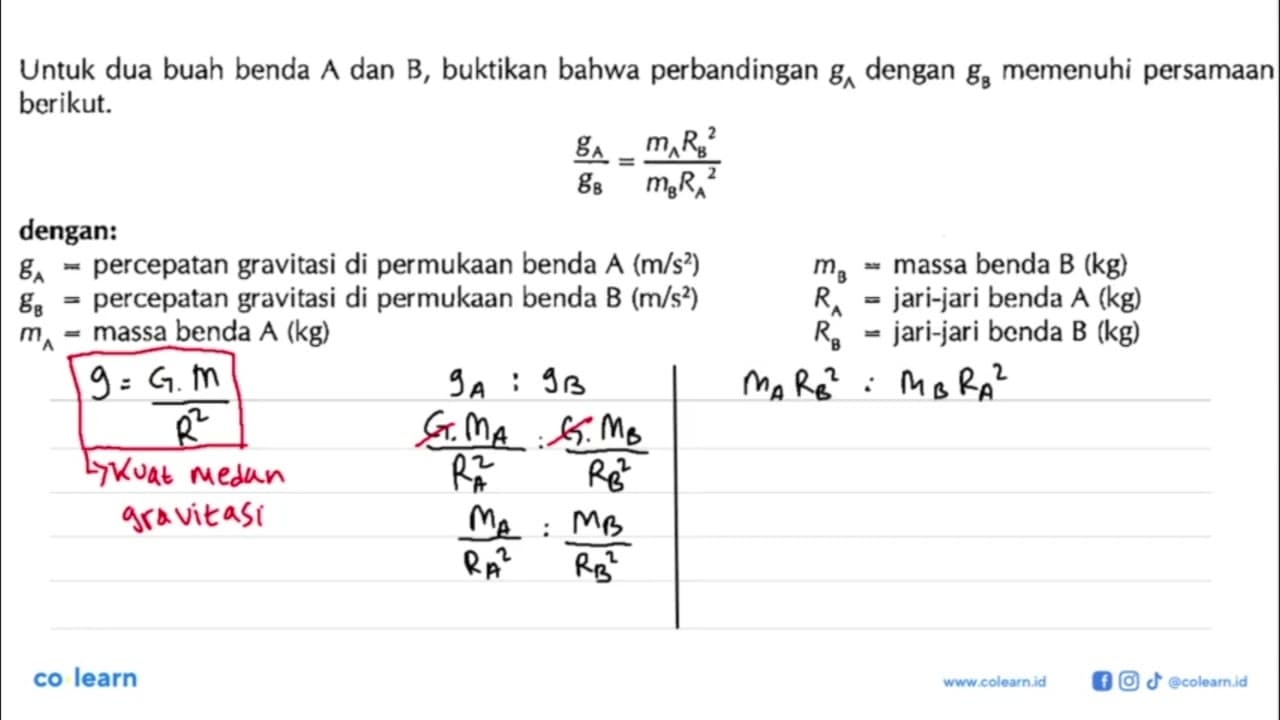 Untuk dua buah benda A dan B, buktikan bahwa perbandingan