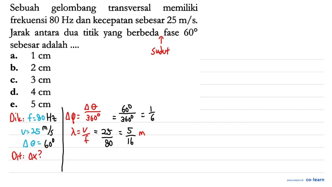 Sebuah gelombang transversal memiliki frekuensi 80 Hz dan