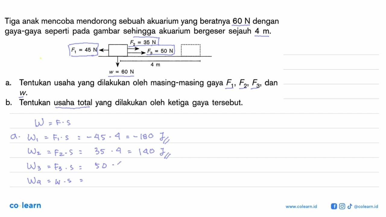 Tiga anak mencoba mendorong sebuah akuarium yang beratnya