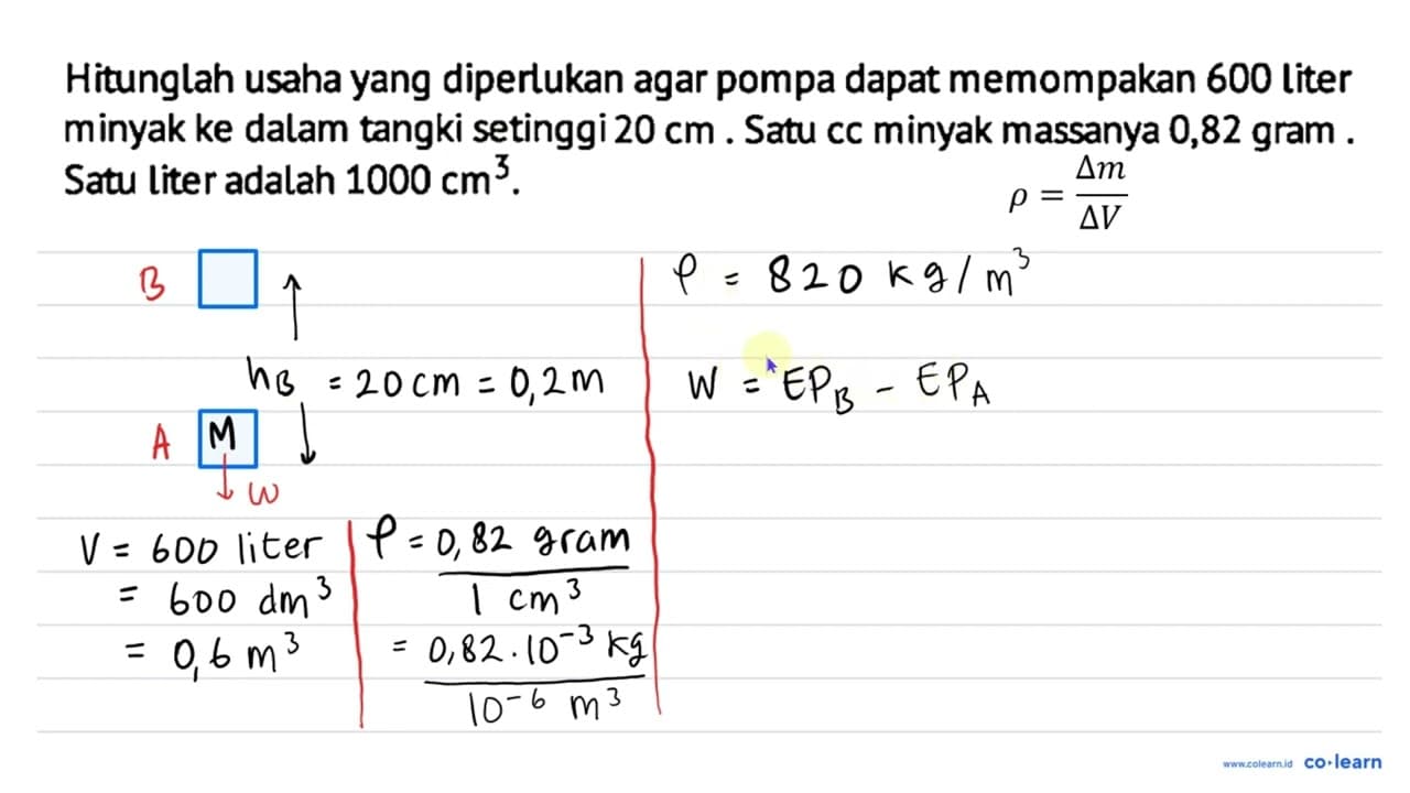 Hitunglah usaha yang dipertukan agar pompa dapat memompakan