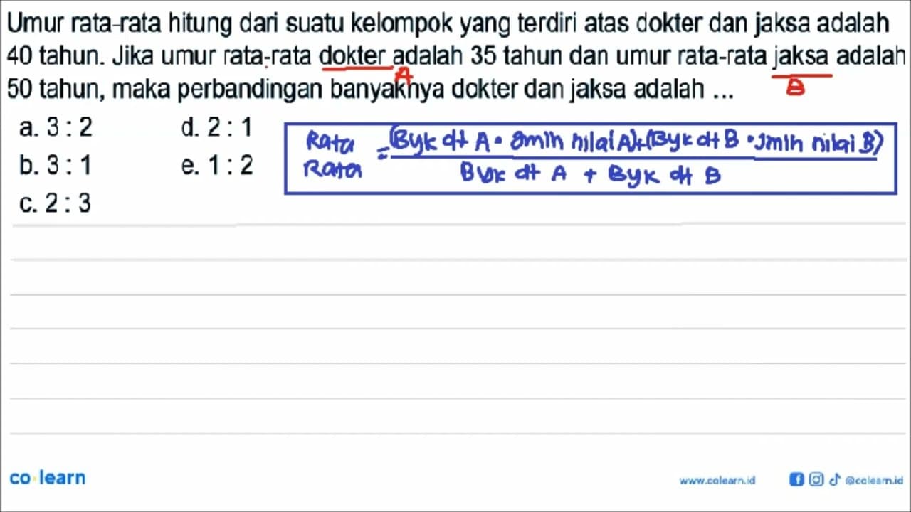 Umur rata-rata hitung dari suatu kelompok yang terdiri atas