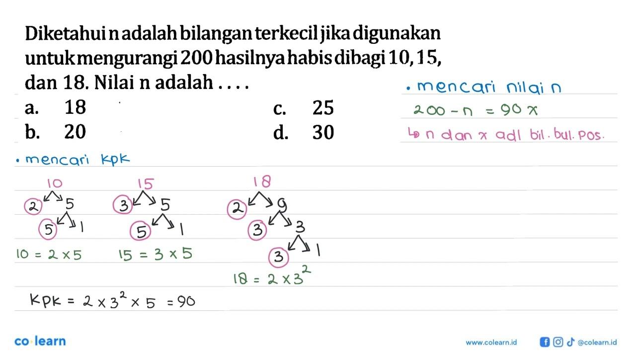 Diketahui n adalah bilangan terkecil jika digunakan untuk