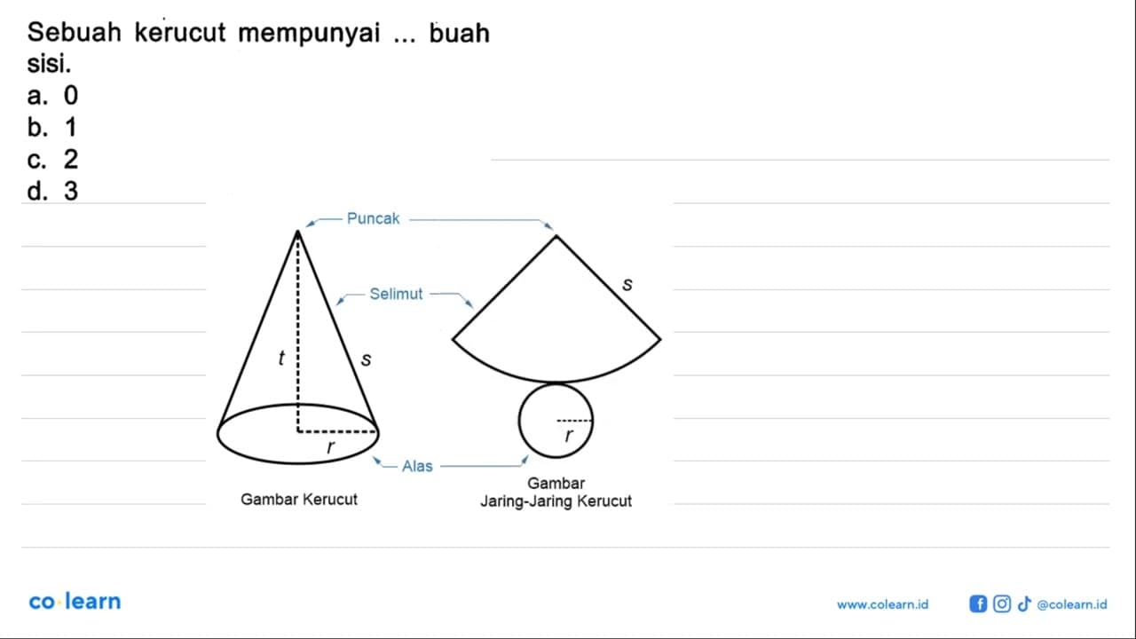 Sebuah kerucut mempunyai ... buah sisi.