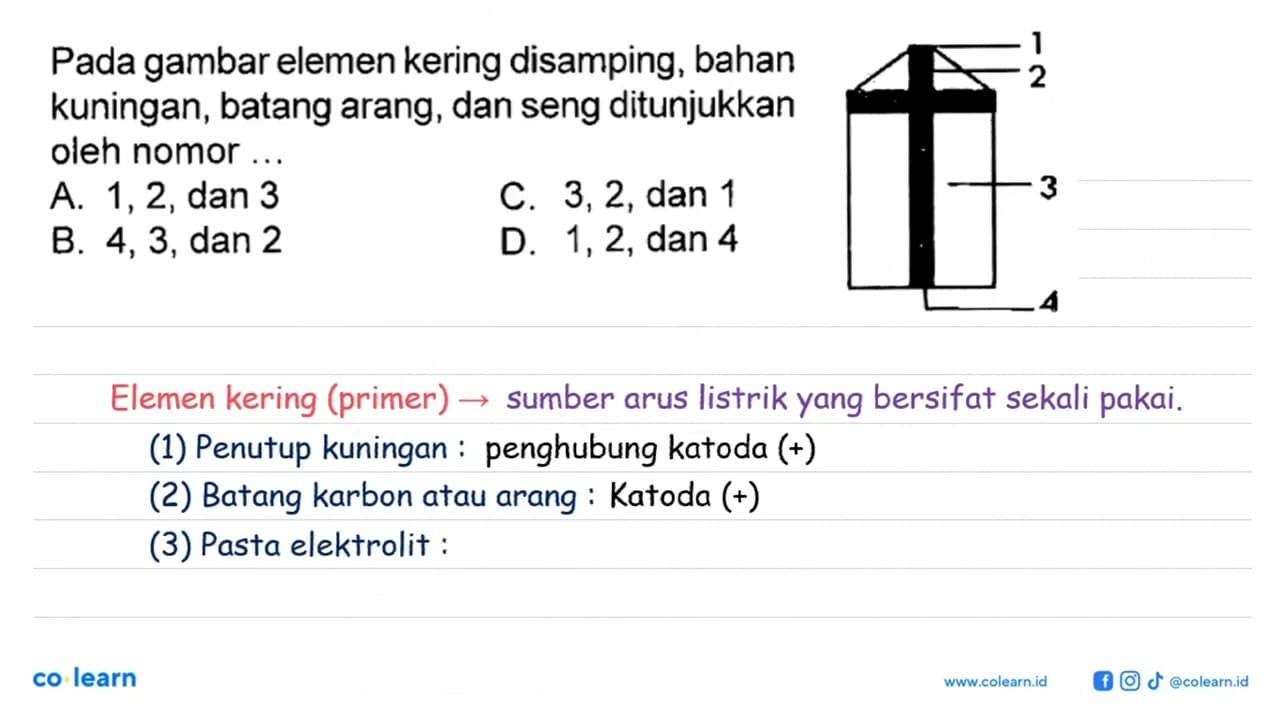 Pada gambar elemen kering disamping, bahan kuningan, batang