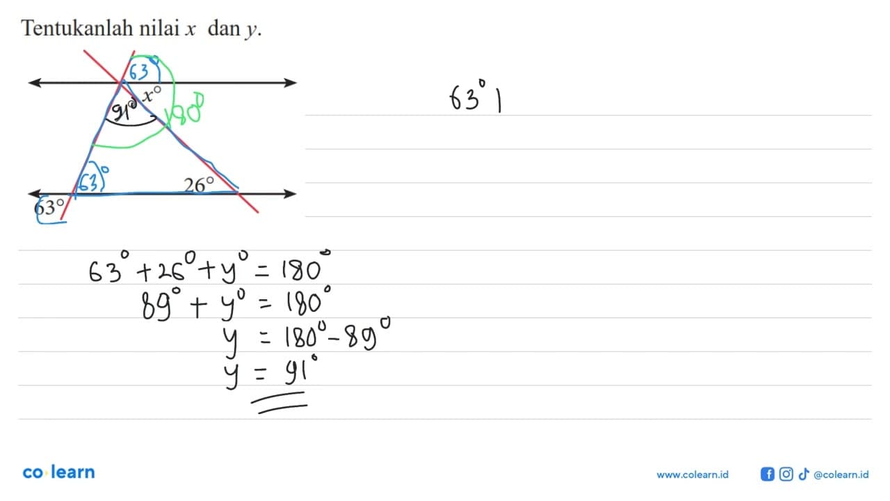Tentukanlah nilai x dan y. 63 26 y x