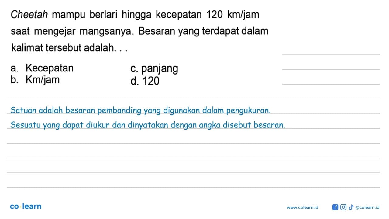 Cheetah mampu berlari hingga kecepatan 120 km/jam saat