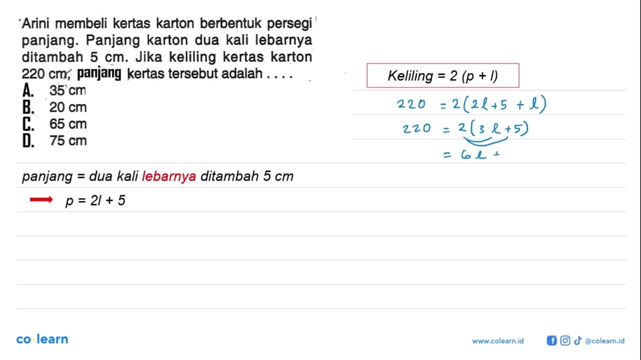 Arini membeli kertas karton berbentuk persegi panjang.