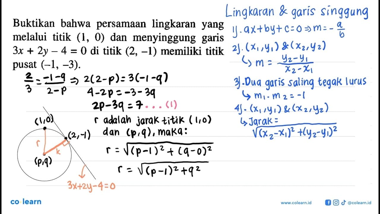 Buktikan bahwa persamaan lingkaran yang melalui titik (1,0)