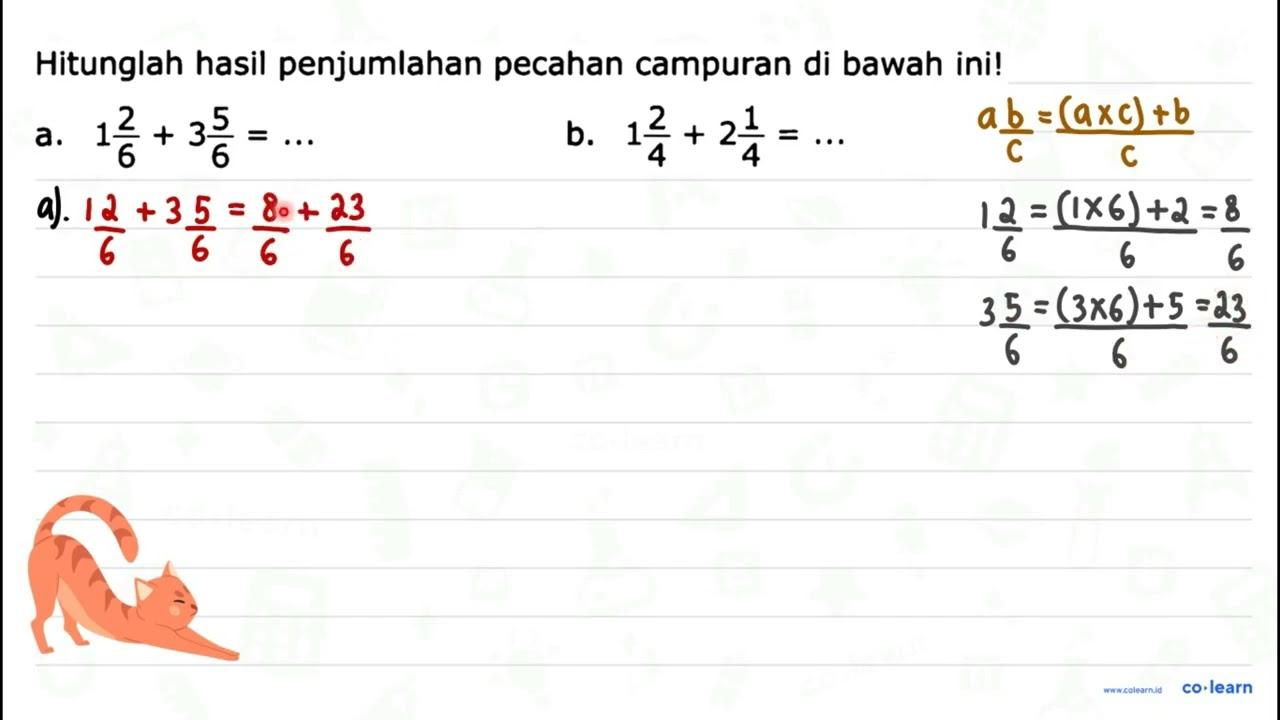 Hitunglah hasil penjumlahan pecahan campuran di bawah ini!