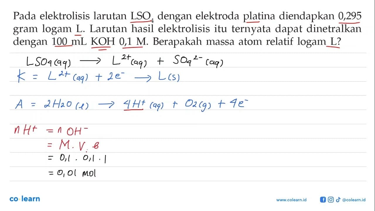 Pada elektrolisis larutan LSO4 dengan elektroda platina