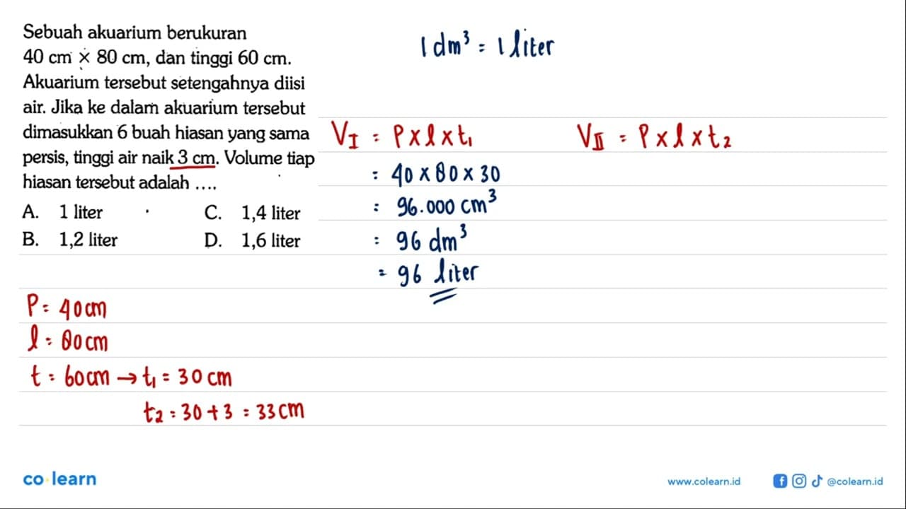 Sebuah akuarium berukuran 40 cm x 80 cm , dan tinggi 60 cm