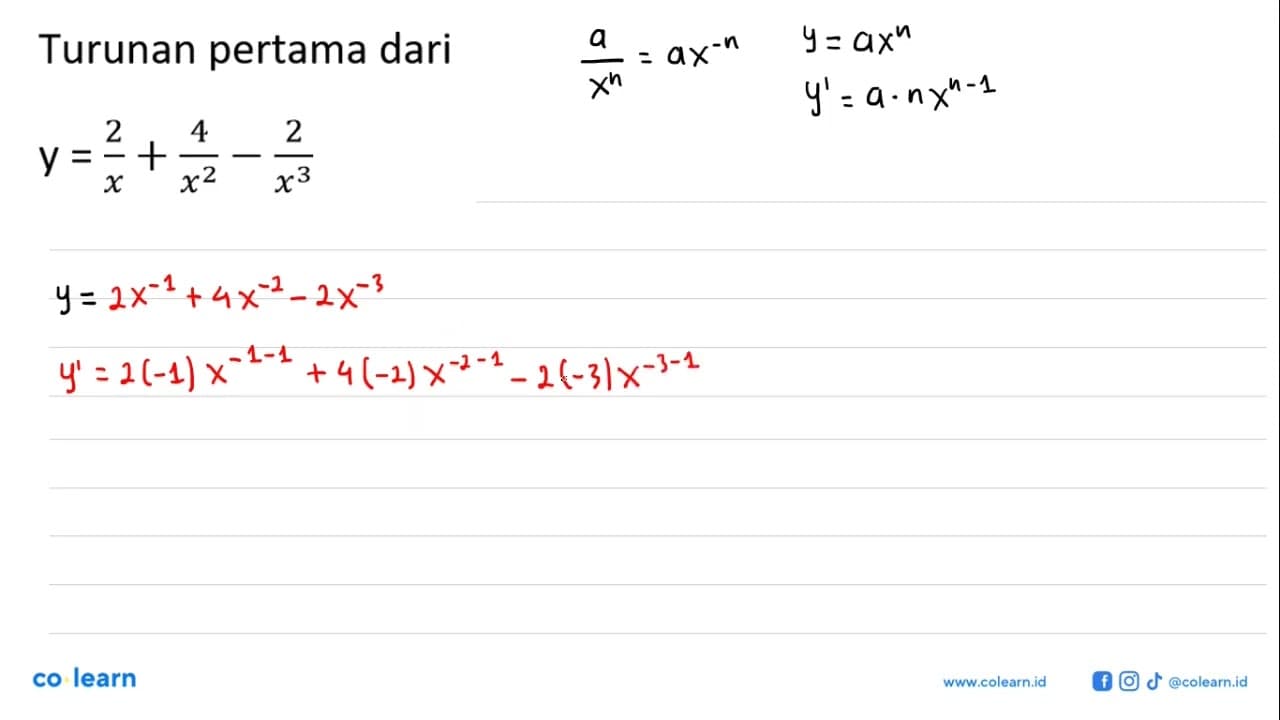 Turunan pertama dari y=2/x+4/x^2-2/x^3