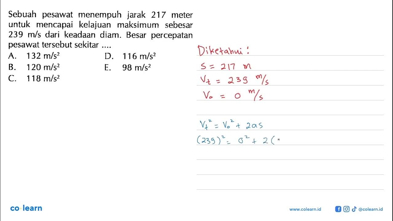 Sebuah pesawat menempuh jarak 217 meter untuk mencapai