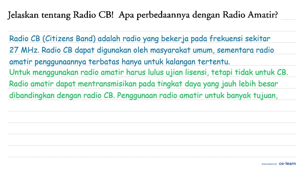 Jelaskan tentang Radio CB! Apa perbedaannya dengan Radio