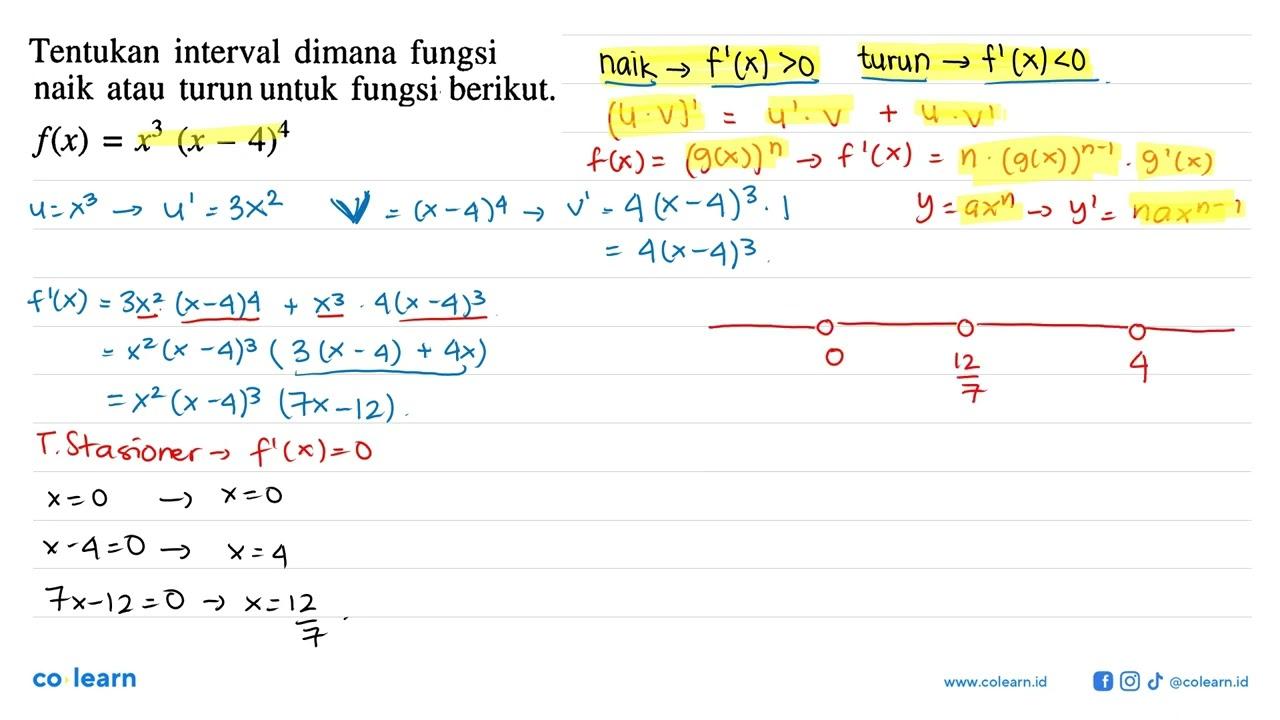 Tentukan interval dimana fungsi naik atau turun untuk