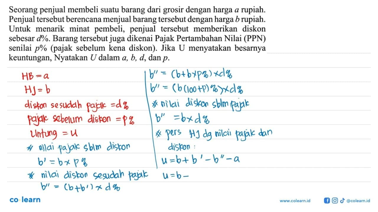 Seorang penjual membeli suatu barang dari grosir dengan