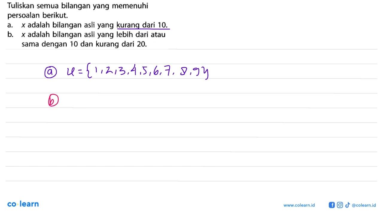 Tuliskan semua bilangan yang memenuhi persoalan berikut. a.