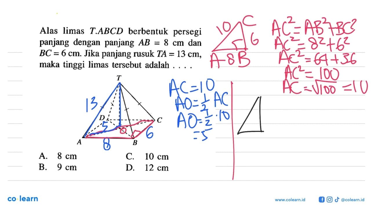 Alas limas T.ABCD berbentuk persegi panjang dengan panjang