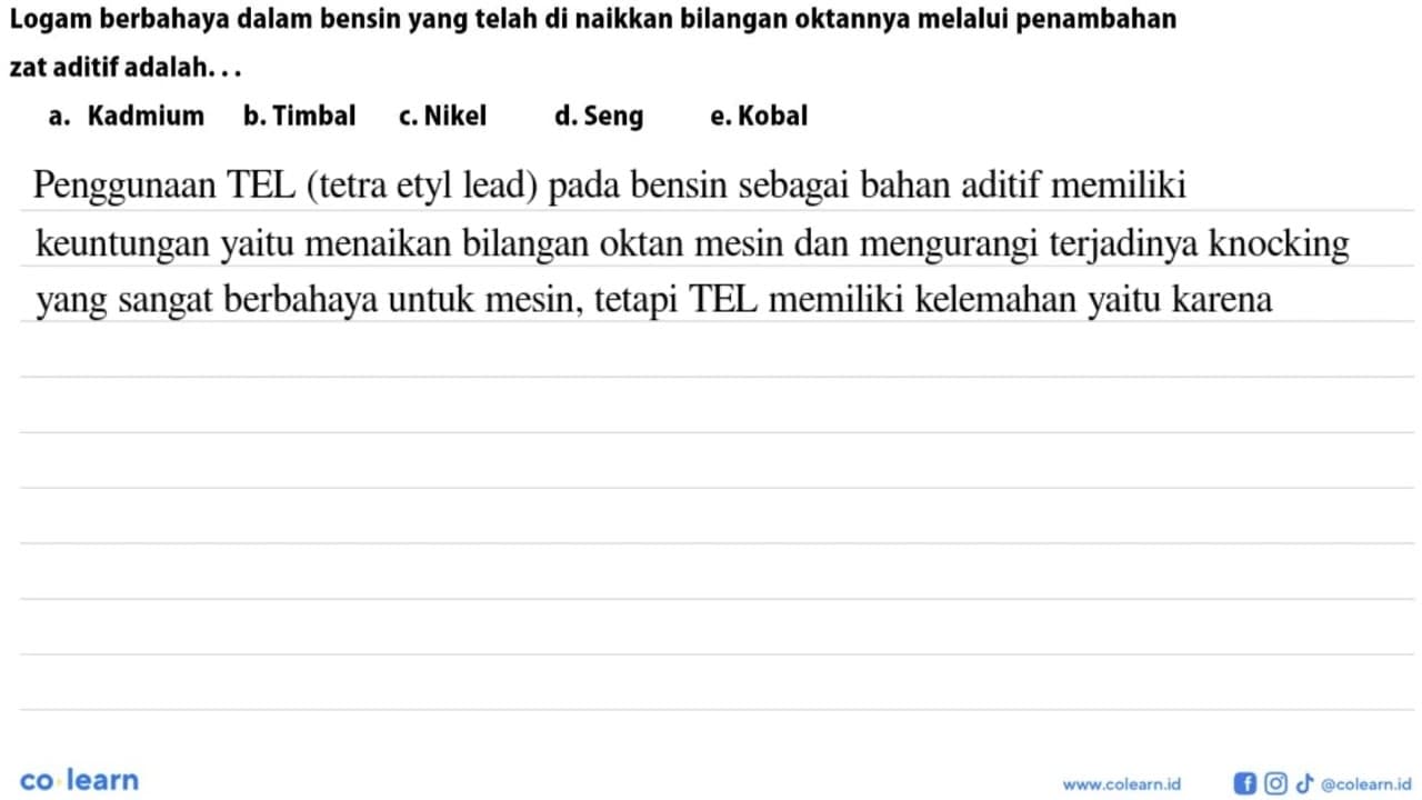 Logam berbahaya dalam bensin yang telah di naikkan bilangan