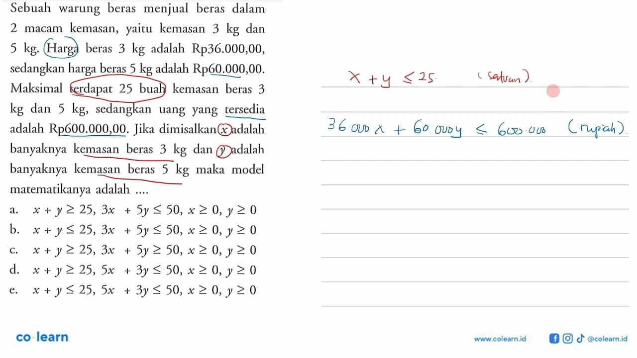 Sebuah warung beras menjual beras dalam macam kemasan,