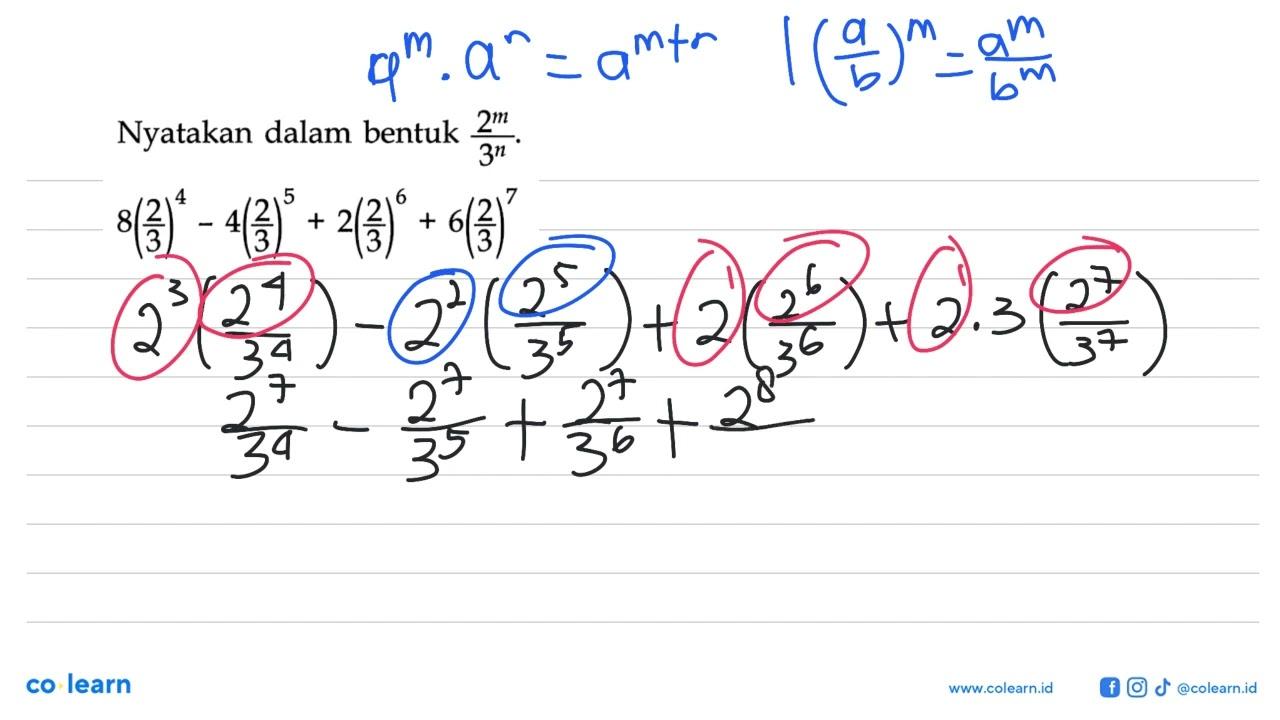 Nyatakan dalam bentuk (2^m)/(3^n). 8(2/3)^4- 4(2/3)^4+