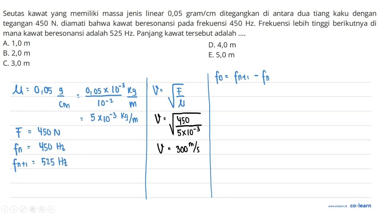 Seutas kawat yang memiliki massa jenis linear 0,05 gram /