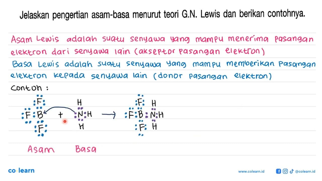 Jelaskan pengertian asam-basa menurut teori G.N. Lewis dan