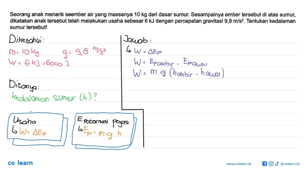 Seorang anak menarik seember air yang massanya 10 kg dari