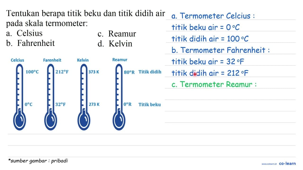 Tentukan berapa titik beku dan titik didih air pada skala