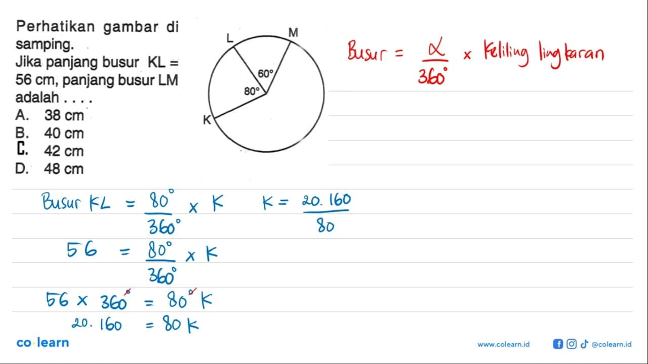 Perhatikan gambar di samping. Jika panjang busur KL=6 cm,