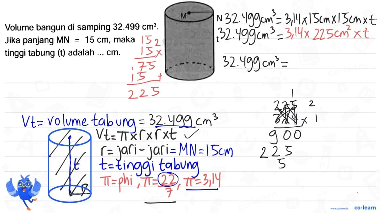 Volume bangun di samping 32.499 cm^(3) . Jika panjang M