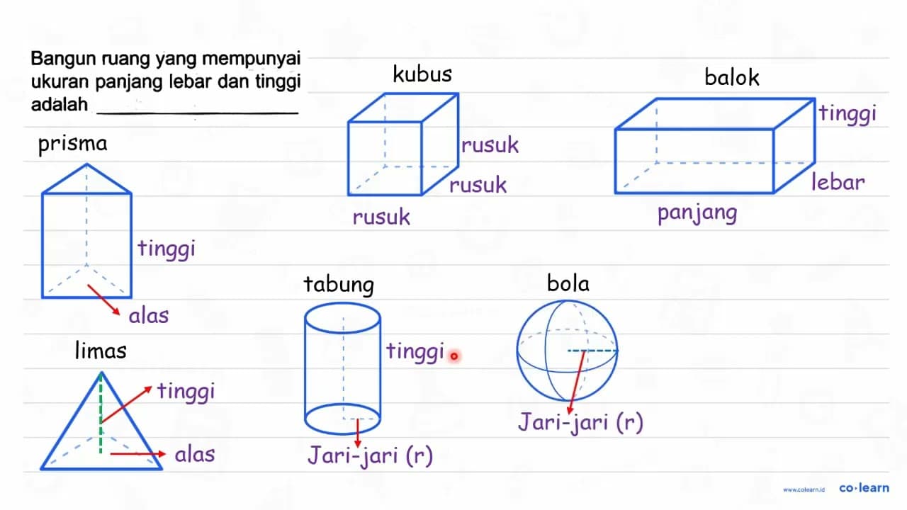 Bangun ruang yang mempunyai ukuran panjang lebar dan tinggi