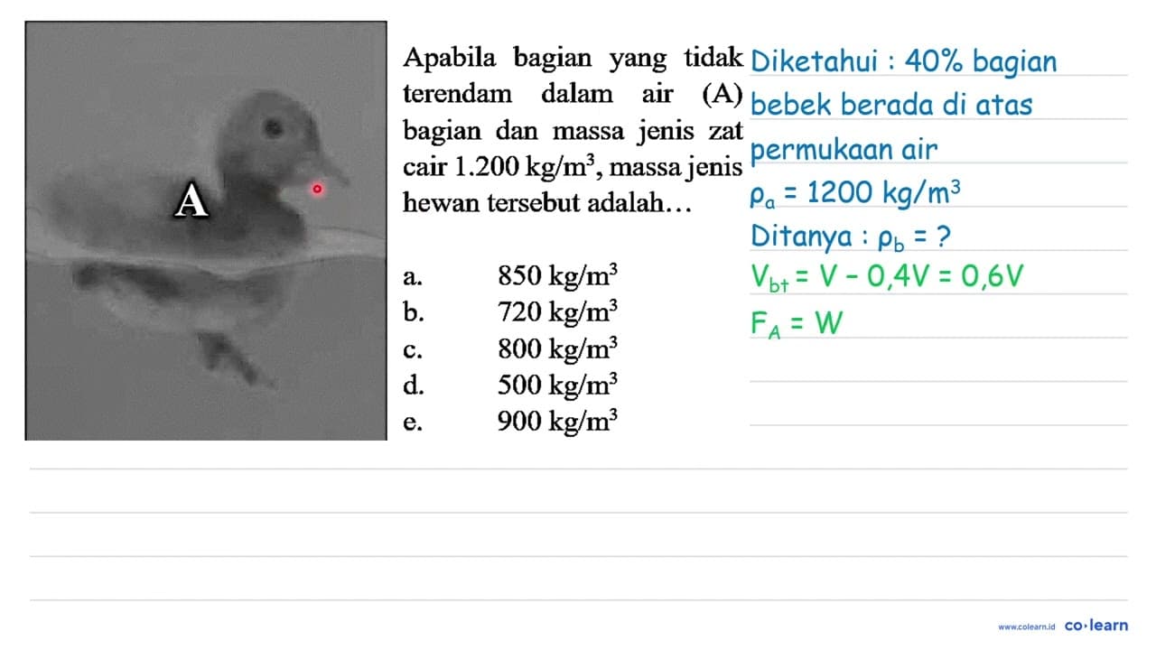 Apabila bagian yang tidak terendam dalam air (A) bagian dan