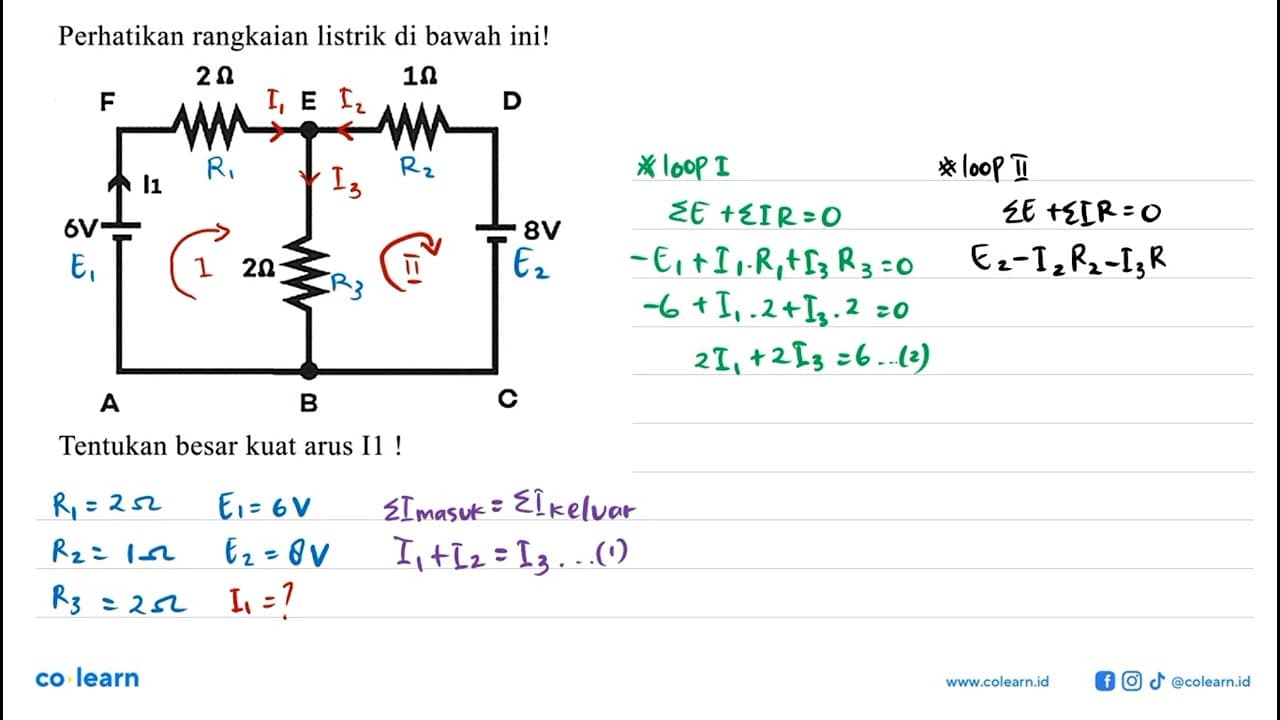 Perhatikan rangkaian listrik di bawah ini! 2 Ohm 1 Ohm F E