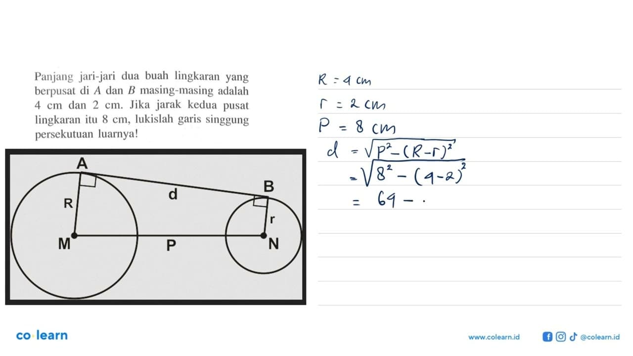 Panjang jari-jari dua buah lingkaran yang berpusat di A dan