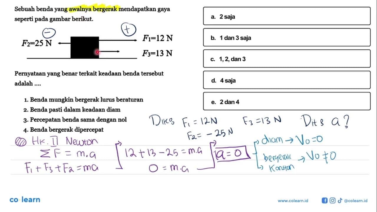 Sebuah benda yang awalnya bergerak mendapatkan gaya seperti