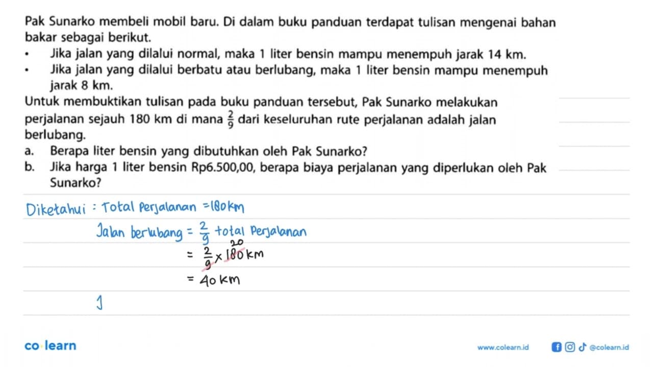 Pak Sunarko membeli mobil baru. Di dalam buku panduan