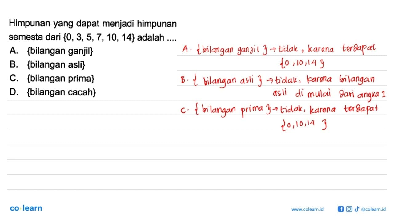 Himpunan yang dapat menjadi himpunan semesta dari {0, 3,