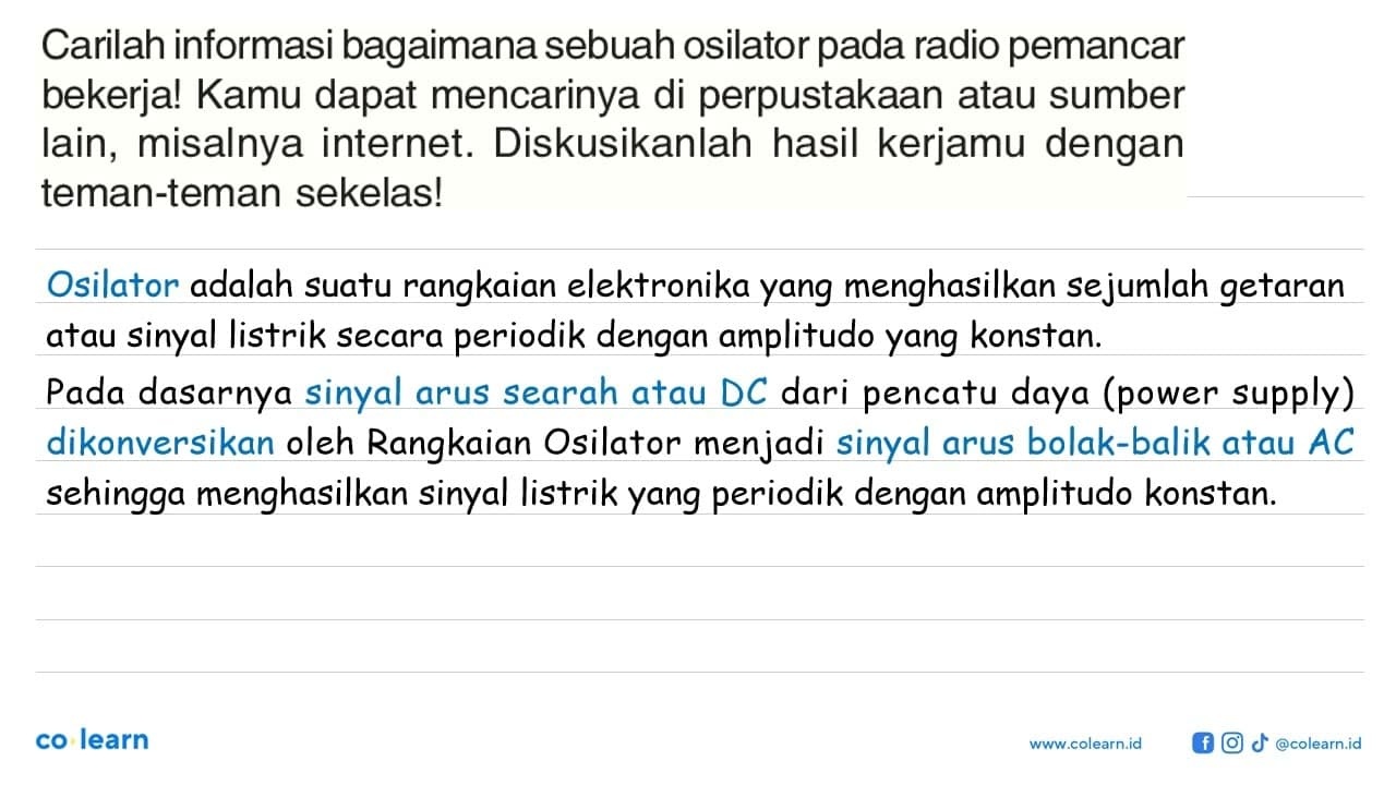 Carilah informasi bagaimana sebuah osilator pada radio