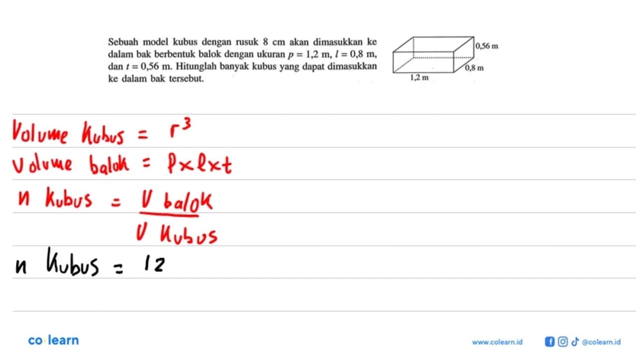 Sebuah model kubus dengan rusuk 8 cm akan dimasukkan ke