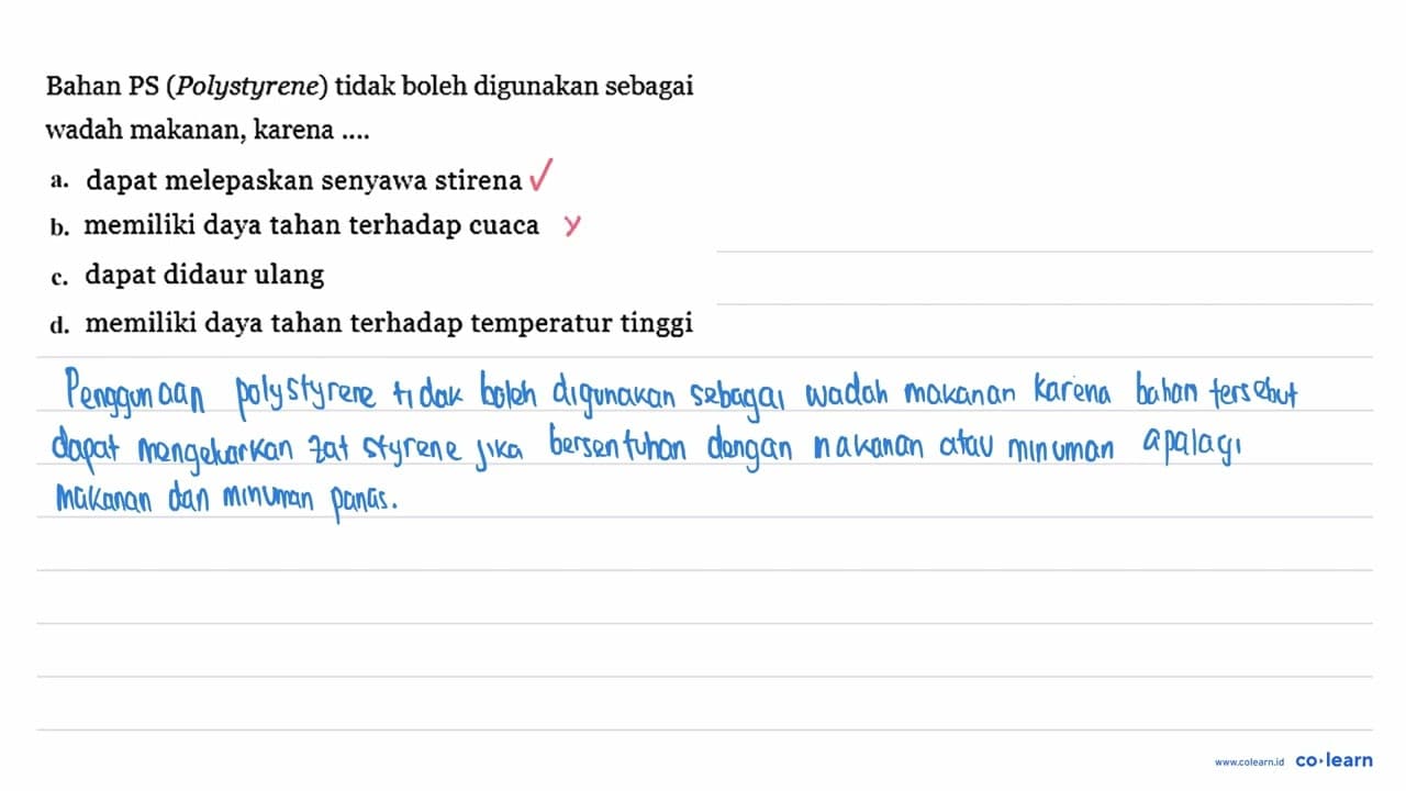 Bahan PS (Polystyrene) tidak boleh digunakan sebagai wadah